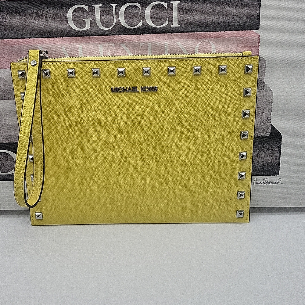 Michael Kors Yellow Clutch with Silver Accents